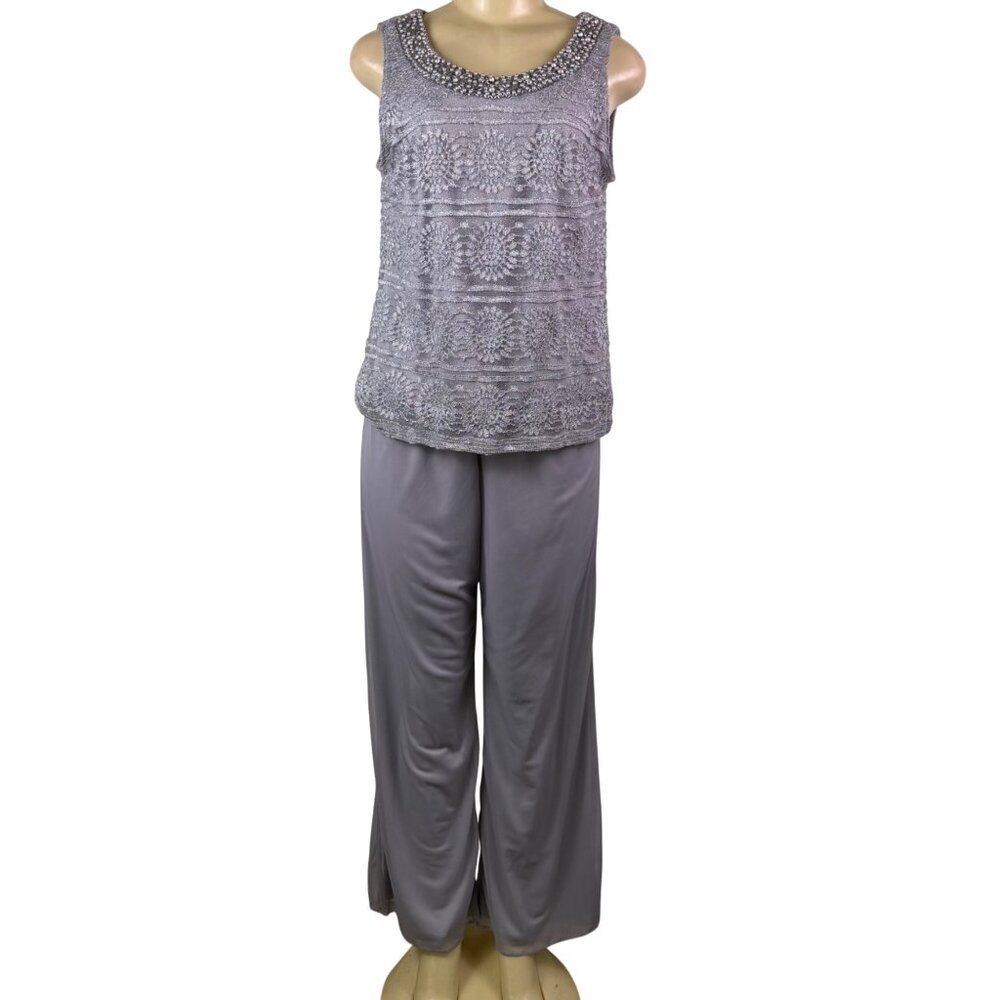 R&M Richards Womens Gray Polyester 3-Piece Jacket Top Pants Set Size 12 Formal W image 8